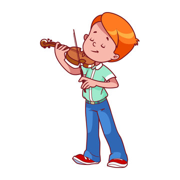 Cartoon boy playing the violin.