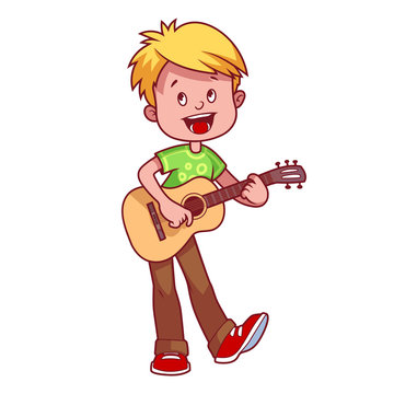 Cartoon boy with a guitar in his hands