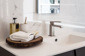 Clean contemporary bathroom sink - Powered by Adobe