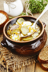 Soup with pickles and barley