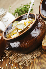 Soup with pickles and barley