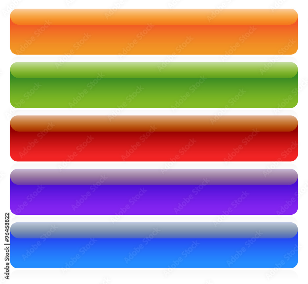 Poster set of oblong button, banner backgrounds in several colors.