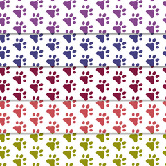 Set of seamless pattern with cats footprints
