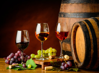 wine glasses on wooden table
