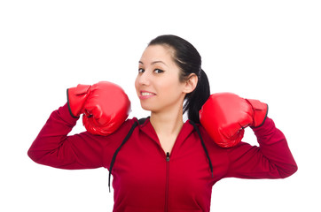 Woman boxer isolated on the white