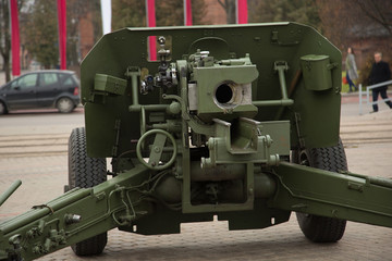 artillery piece on background