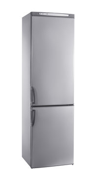 studio shot big stainless steel refrigerator isolated on white