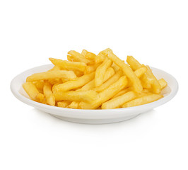 Potatoes fries in the plate isolated on white