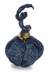 Exclusive handmade toy in the form of blue pumpkin, isolated on