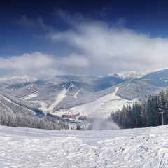 Fototapeta na wymiar mountain slope at winter time