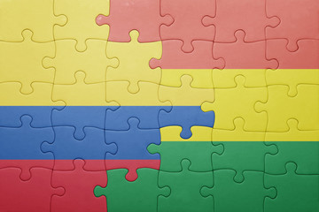 Fototapeta premium puzzle with the national flag of bolivia and colombia