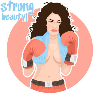 curly naked girl with boxing gloves