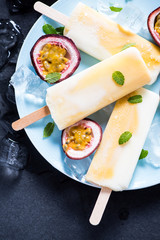 Homemade passion fruit and yogurt popsicle