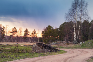 Rural autumn landscape with empty road