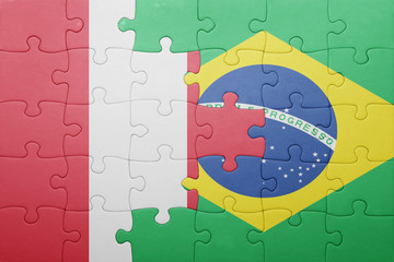 puzzle with the national flag of brazil and peru