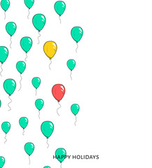 Festive card with balloons. Departing spheres. 