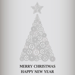 Christmas tree of gears. Gray background. Vector illustration.