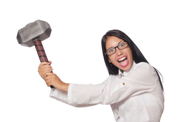 Woman in funny business concept on white
