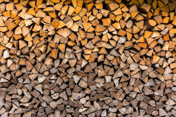 Logs woodpile close up background