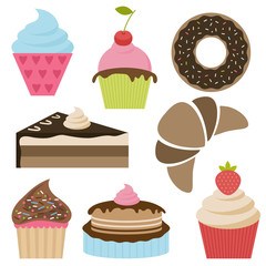 Set of delicious cakes and cupcakes