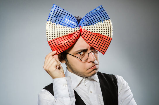 Funny man with giant bow tie