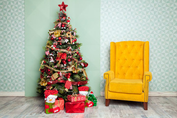 Christmas and New Year decorated interior room