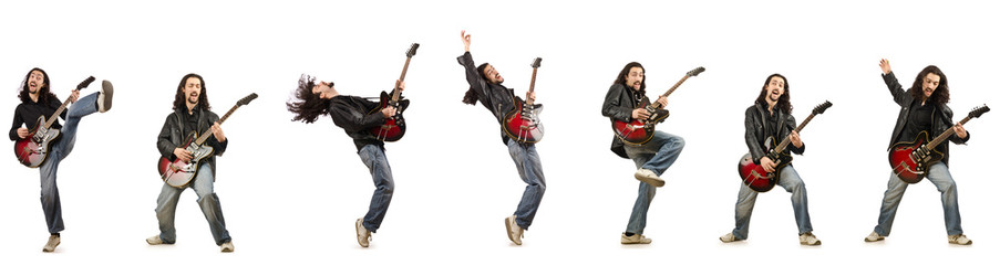 Naklejka premium Funny guitar player isolated on white