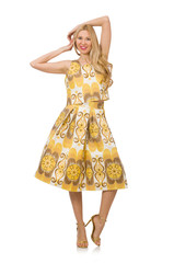 Young woman wearing long summer dress isolated on white