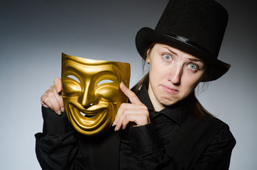 Woman with mask in funny concept