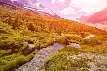 Snow capped mountains.