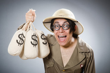 Funny safari traveller in travelling concept