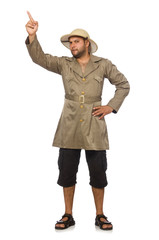 Man in safari hat isolated on white