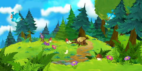 Cartoon background of a forest - illustration for the children