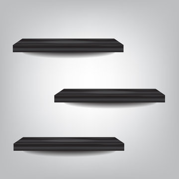 Black Wood Shelf On Grey Background Vector Illustration Eps10 On Grey Background