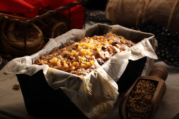 Christmas fruit cake in baking mold