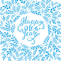 Happy new year card. Hand lettering vector with design