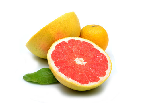Grapefruit and lemon isolated on white background.