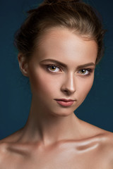 Beauty woman face closeup isolated on black background. Beautifu