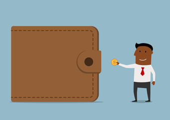 Businessman brings money to the wallet