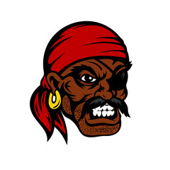 Cartoon unshaven angry pirate with eye patch