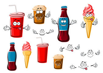 Coffee and soda cups, drink and ice cream - obrazy, fototapety, plakaty