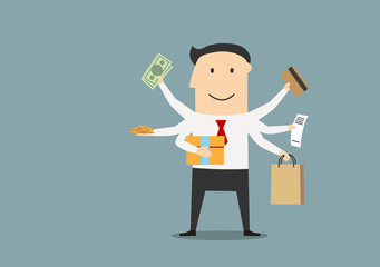 Cartoon happy businessman after shopping