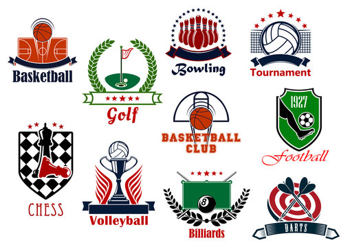 Individual and team sport games icons set