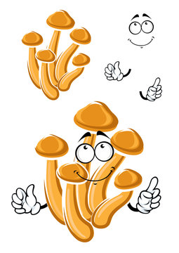 Cartoon honey mushrooms with curved stipes
