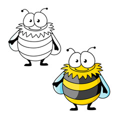 Black and yellow striped furry cartoon bumblebee