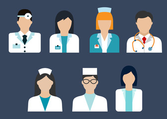 Doctors and nurses avatar flat icons