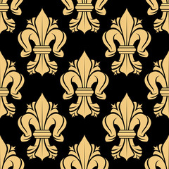 Beige and black fleur-de-lis floral seamless pattern