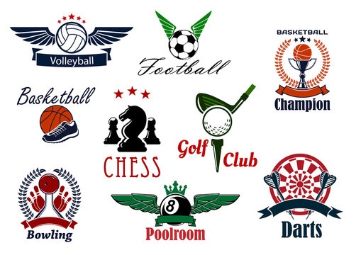 Sports game club and team heraldic emblems