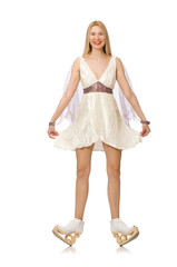 Woman wearing white dress isolated on white