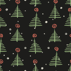 Hand drawn abstract christmas trees. 